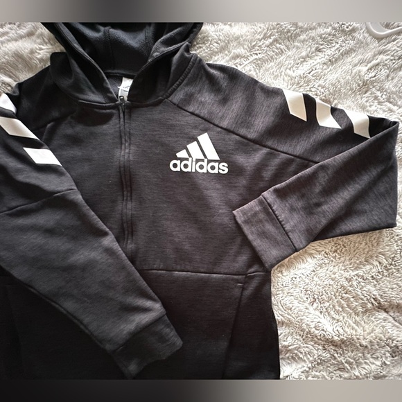 Adidas Black Hoodie Size Medium Kangaroo Pockets Front Zipper - Picture 4 of 6